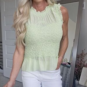 Anthropologie Light Green Smocked Blouse
